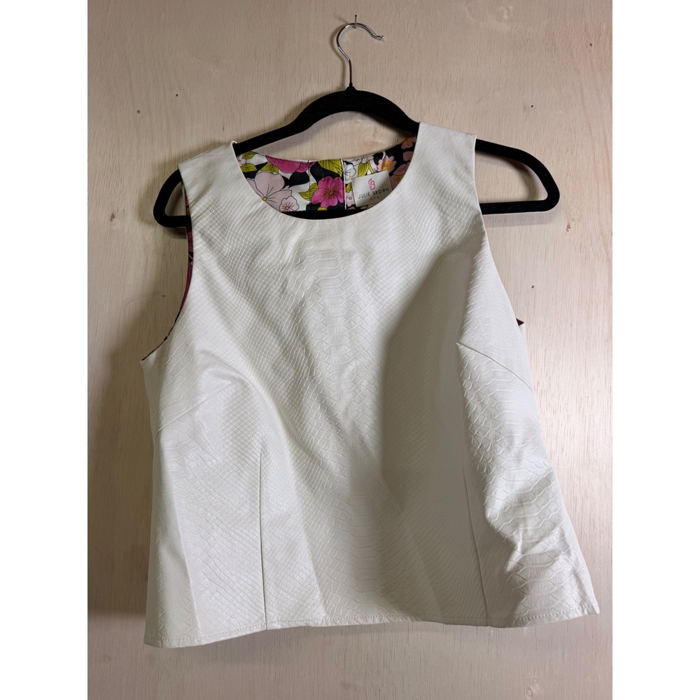 Julie Brown NYC Tank Top Women 8 White Excellent Faux Leather Snakeskin Daisy